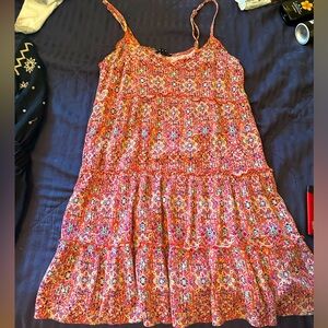 Pink floral knee length spaghetti strap dress from As U Wish. Size M.